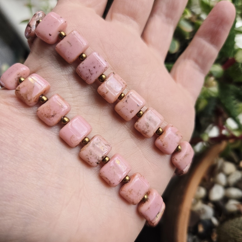 Vintage Peruvian Pink Opal Beaded Boho Bohemian Gemstone Bead Necklace - Picture 5 of 9